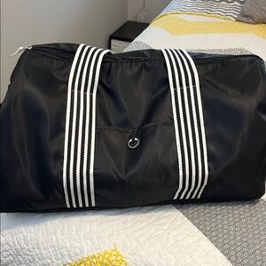 Black Duffel Bag with Striped Handles